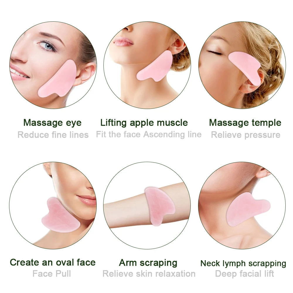 Natural Jade Gua Sha Board Original Rose Quartz Facial Massager Roller Stone Massage Face Neck Skin Lifting Care Face Mask