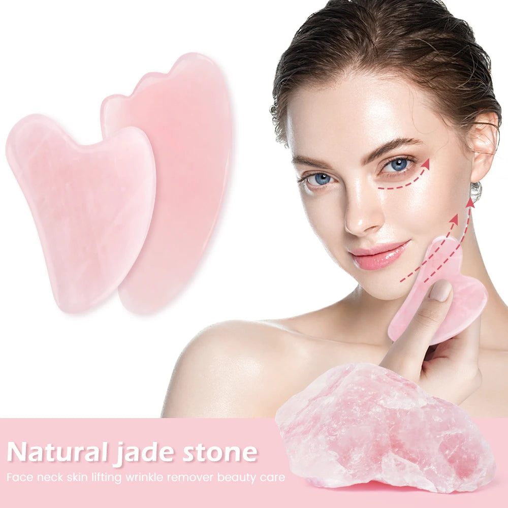 Natural Jade Gua Sha Board Original Rose Quartz Facial Massager Roller Stone Massage Face Neck Skin Lifting Care Face Mask