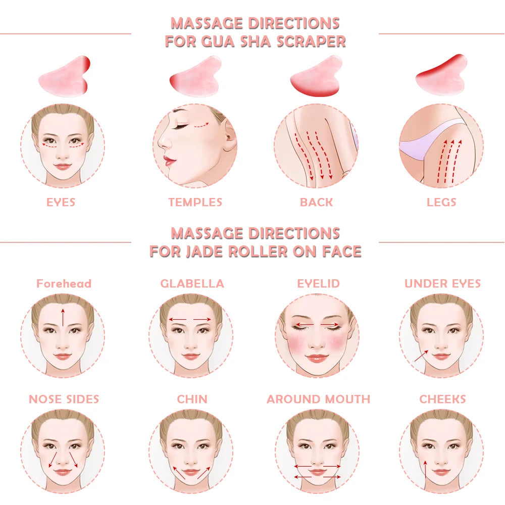 Natural Jade Gua Sha Board Original Rose Quartz Facial Massager Roller Stone Massage Face Neck Skin Lifting Care Face Mask