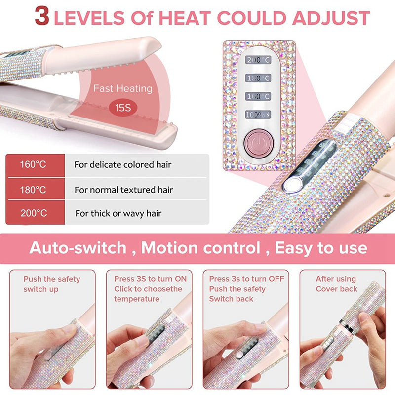 2-In-1 Electric USB Hair Straightening Brush Straightener Flat Iron Multifunctional Comb Straightening Styler