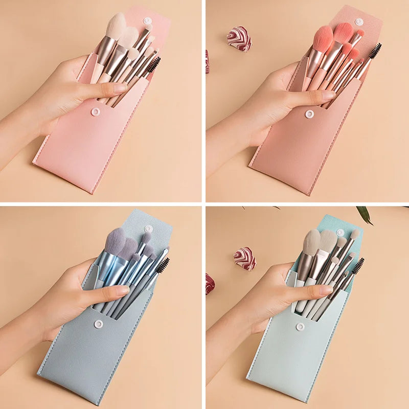 8pcs Travel Women Unicorn Makeup Brushes Set Portable Soft Concealer Beauty Foundation Eye Shadow Tool Eyelash Brush With Bag
