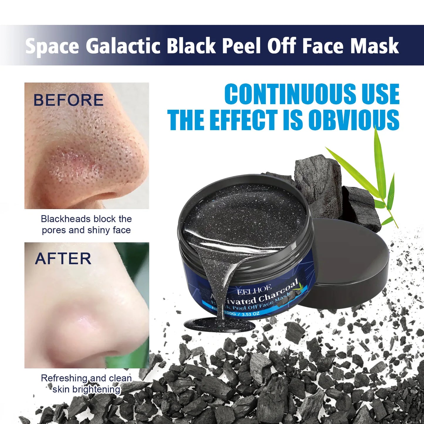 EELHOE Bamboo Charcoal Facial Mask Deep Cleansing Blackhead Remover Mask Peel Face Pore Cleaning Solution Facail Skin Care Mask