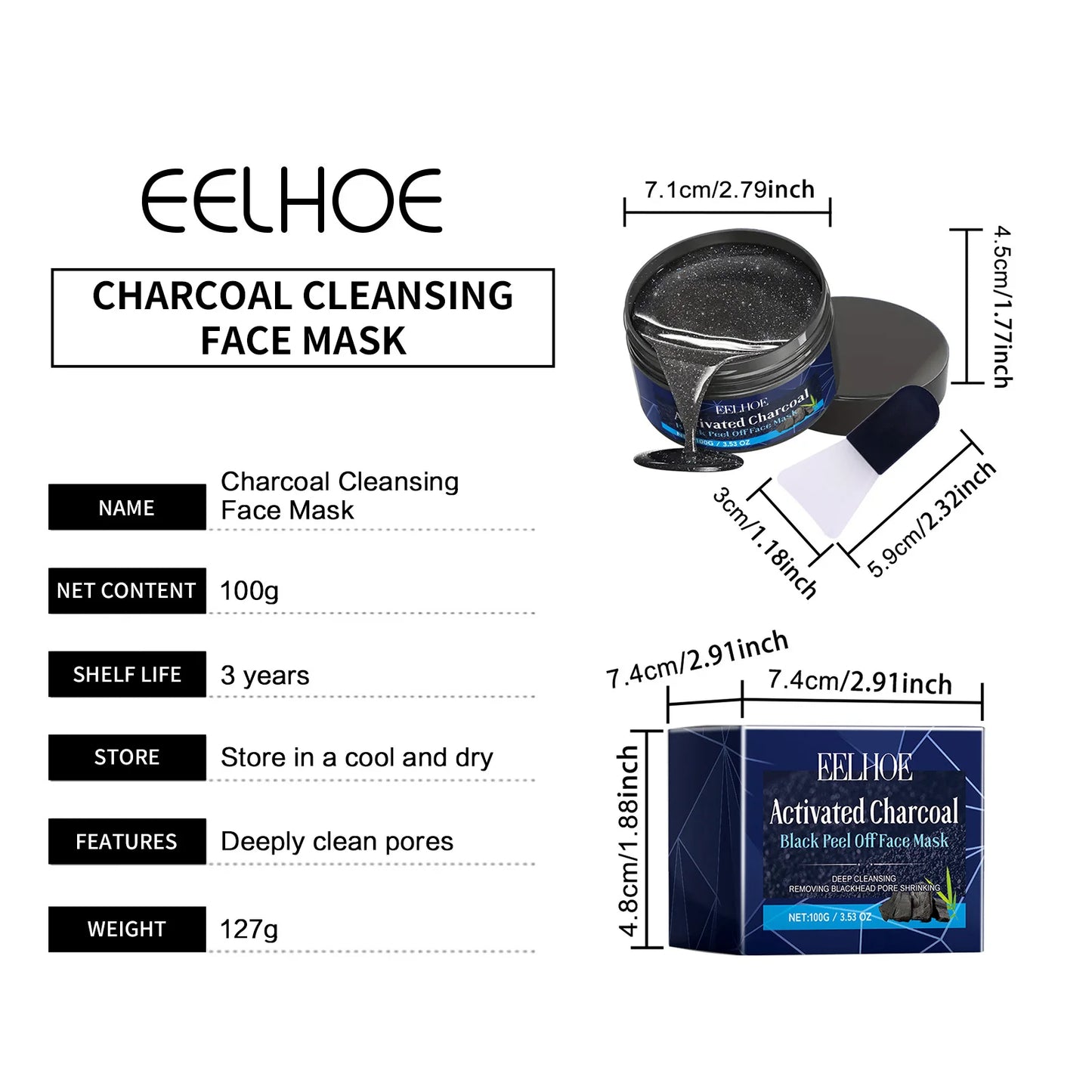 EELHOE Bamboo Charcoal Facial Mask Deep Cleansing Blackhead Remover Mask Peel Face Pore Cleaning Solution Facail Skin Care Mask