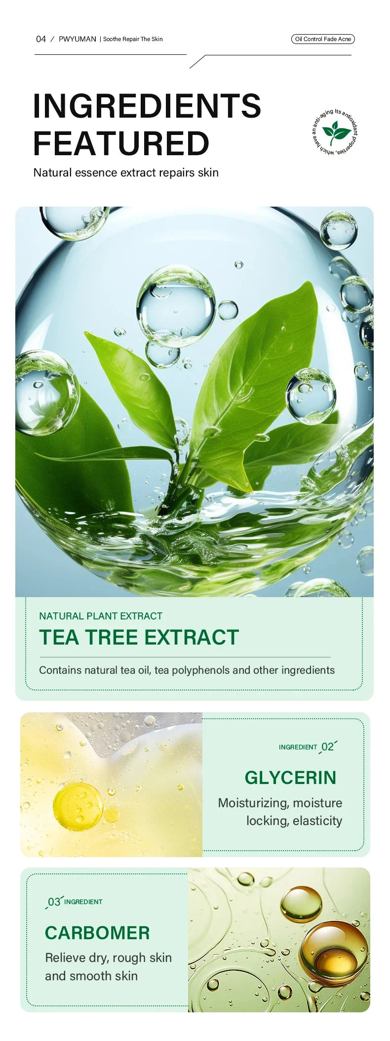 Tea Tree Acne Removal Facial Serum Anti Acne Pimples Remover Black head Pores Shrinking Essential Oil Control Smooth Skin Care