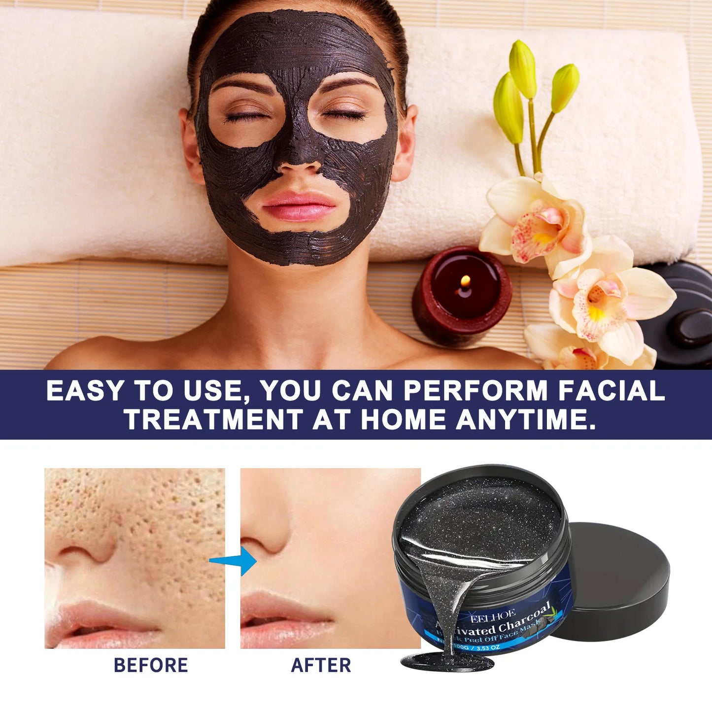 EELHOE Bamboo Charcoal Facial Mask Deep Cleansing Blackhead Remover Mask Peel Face Pore Cleaning Solution Facail Skin Care Mask