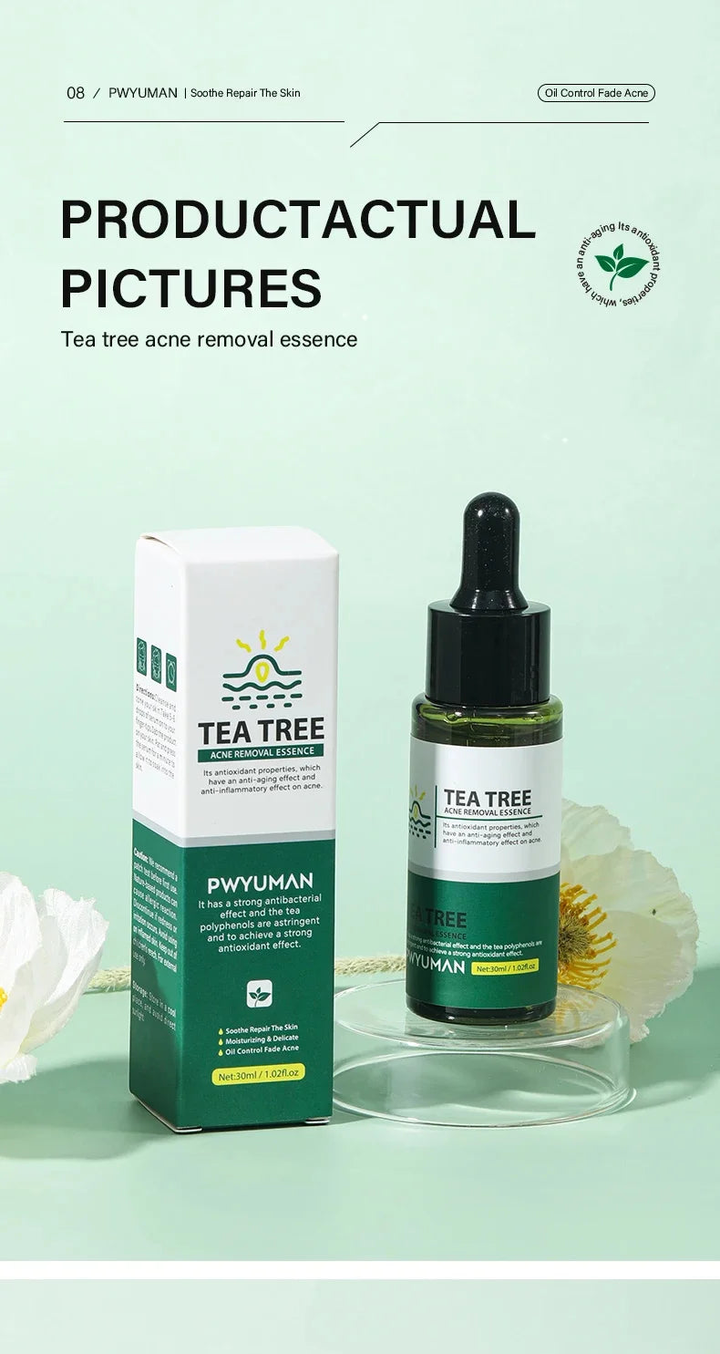 Tea Tree Acne Removal Facial Serum Anti Acne Pimples Remover Black head Pores Shrinking Essential Oil Control Smooth Skin Care