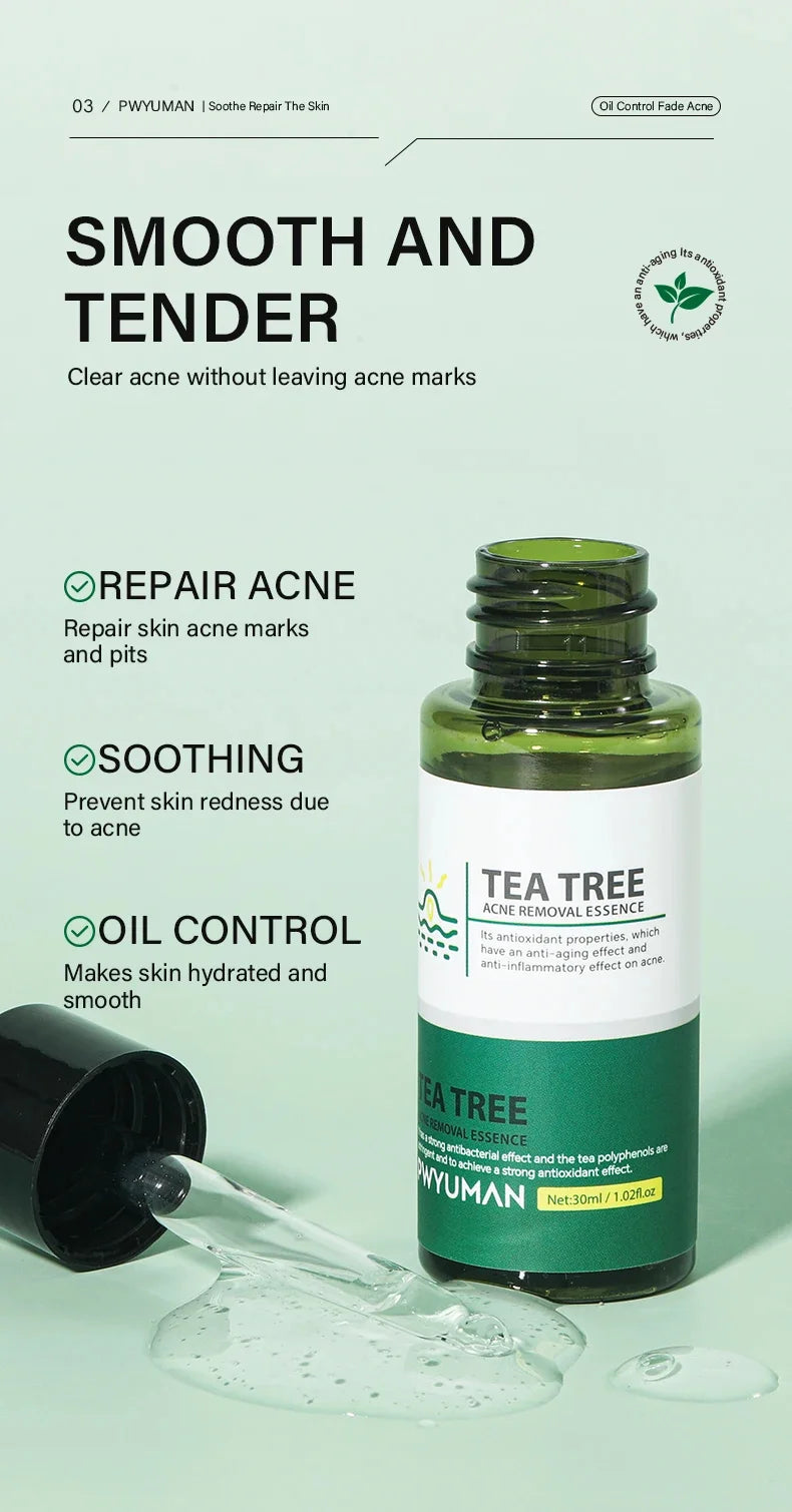 Tea Tree Acne Removal Facial Serum Anti Acne Pimples Remover Black head Pores Shrinking Essential Oil Control Smooth Skin Care