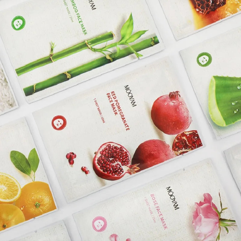 10pcs Fruit Plant Facial Mask Korean Skincare Product Moisturizing Hydrating Face Natural Fruit Plant Facial Sheet Mask