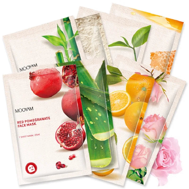 10pcs Fruit Plant Facial Mask Korean Skincare Product Moisturizing Hydrating Face Natural Fruit Plant Facial Sheet Mask