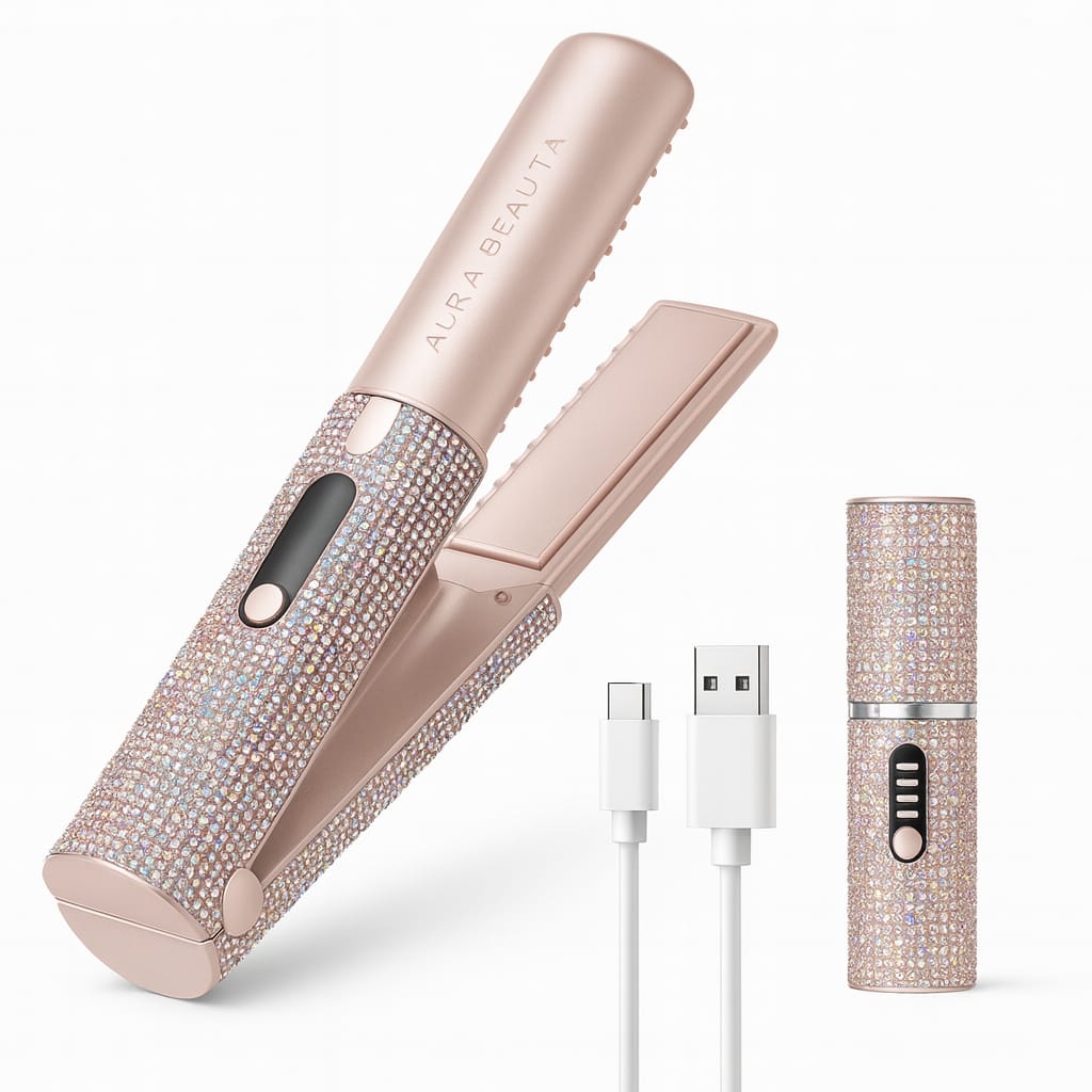 2-in-1 USB Hair Straightening Brush & Flat Iron Comb | Aura Beauty