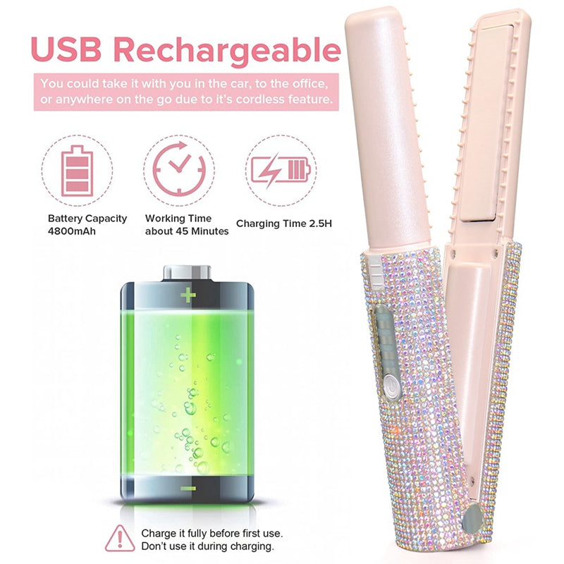 2-In-1 Electric USB Hair Straightening Brush Straightener Flat Iron Multifunctional Comb Straightening Styler