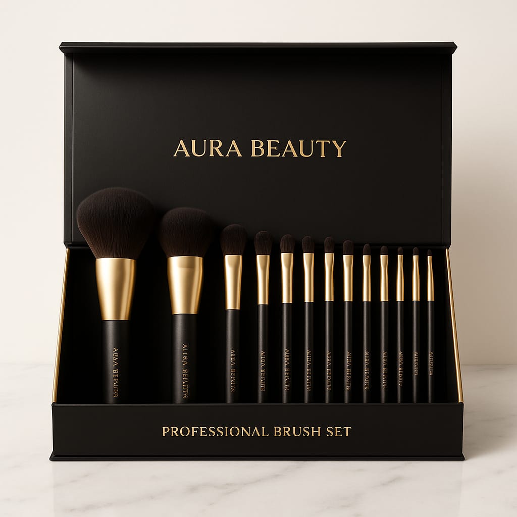 Makeup Brush Set: 15-Pc Pro Kit for Flawless Application | Aura Beauty - aura beauty cosmetics