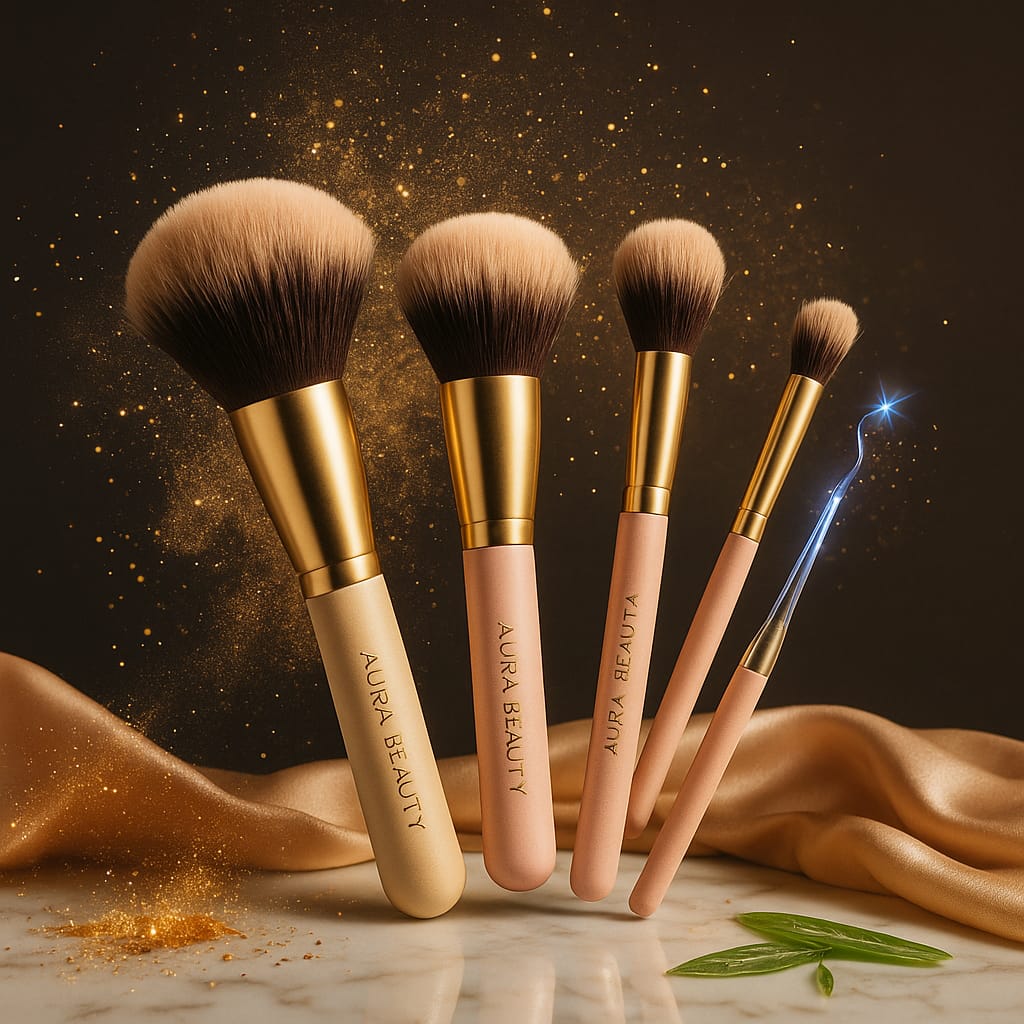 Makeup Brush Set: 15-Pc Pro Kit for Flawless Application | Aura Beauty - aura beauty cosmetics