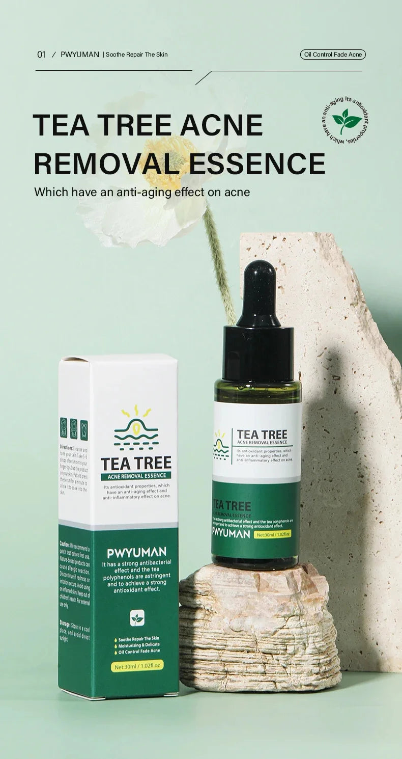 Tea Tree Acne Removal Facial Serum Anti Acne Pimples Remover Black head Pores Shrinking Essential Oil Control Smooth Skin Care