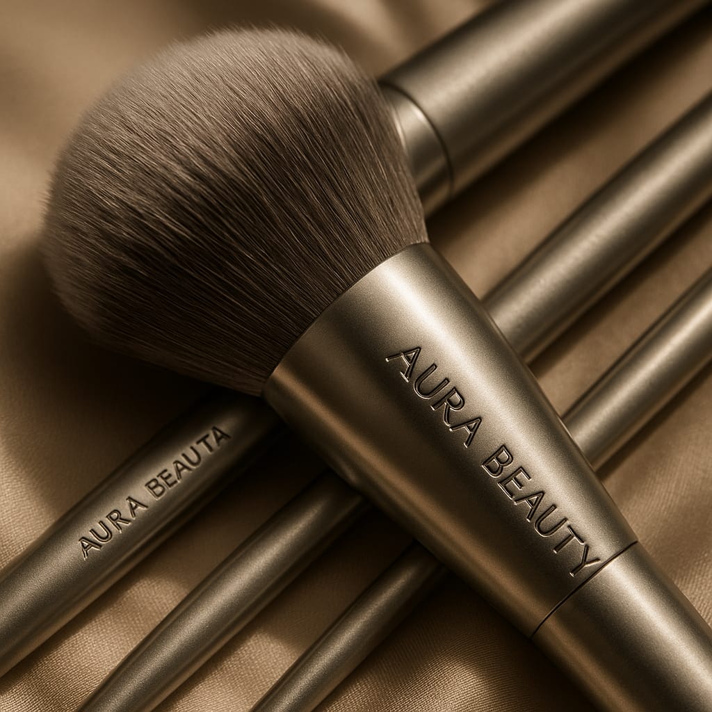 Precision Eye & Brow Makeup Brush Set – 10-Piece Silver Collection, Aura Beauty
