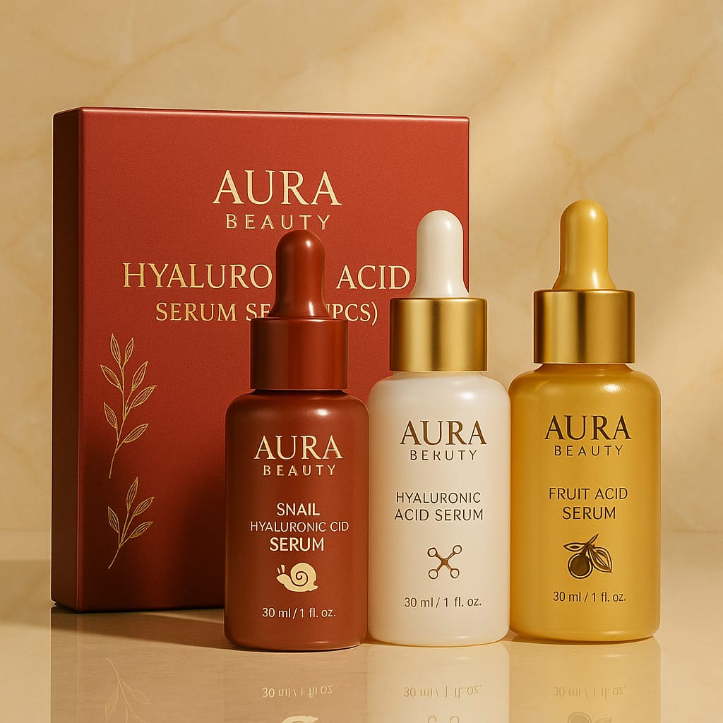 Hyaluronic Acid Face Serum Set (3pcs) – Hydrating & Anti-Aging | Aura Beauty