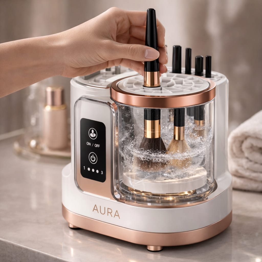 Makeup brush cleaning and drying device